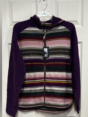 Elevenate Women's Large Montagne Hood Purple Aubergine Jacket Sweater Wool NWT